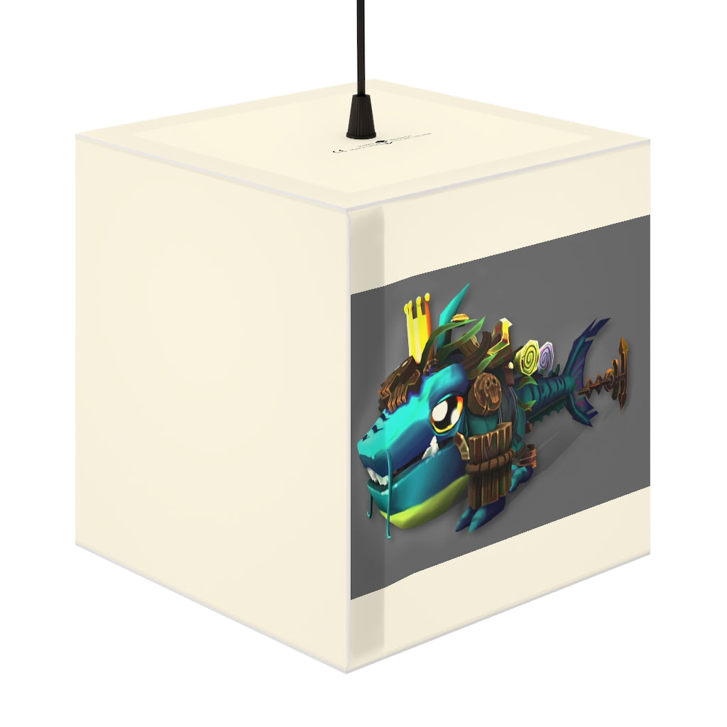 A personalized cube lamp featuring Nibblers the Misfit Shark design, showcasing its unique shape and vibrant colors.