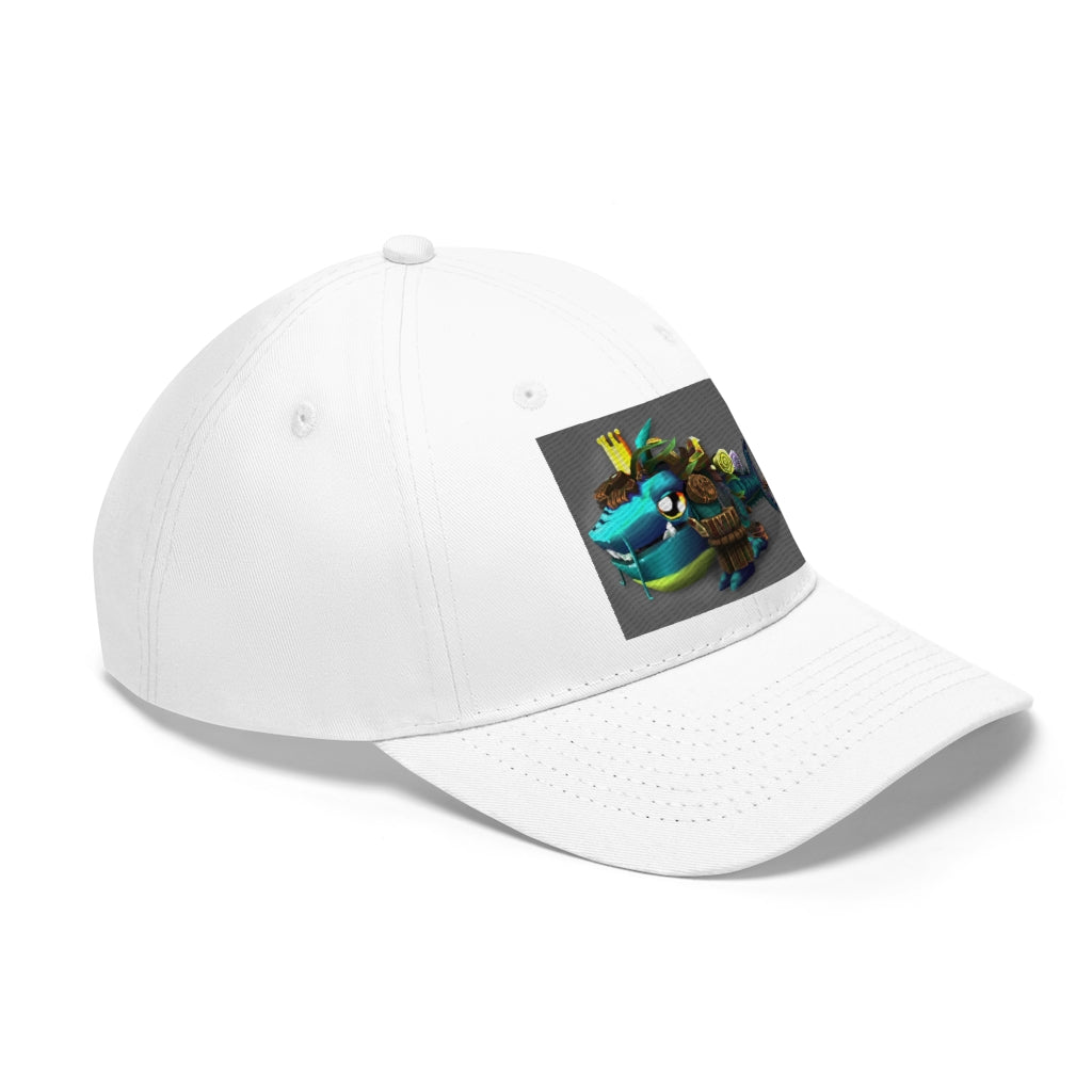 Nibblers the Misfit Shark Unisex Twill Hat in cotton twill with adjustable Velcro closure, featuring a classic 6-panel design.