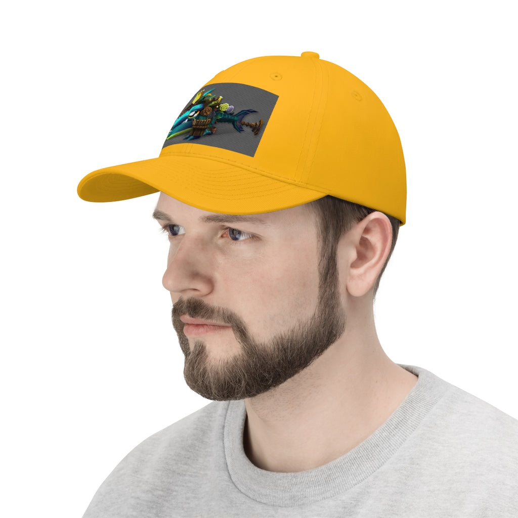 Nibblers the Misfit Shark Unisex Twill Hat in cotton twill with adjustable Velcro closure, featuring a classic 6-panel design.