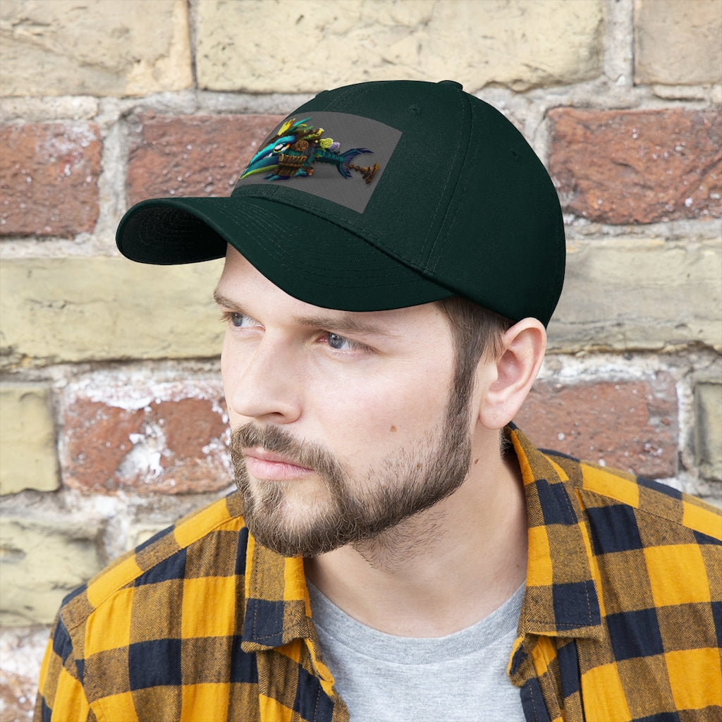 Nibblers the Misfit Shark Unisex Twill Hat in cotton twill with adjustable Velcro closure, featuring a classic 6-panel design.