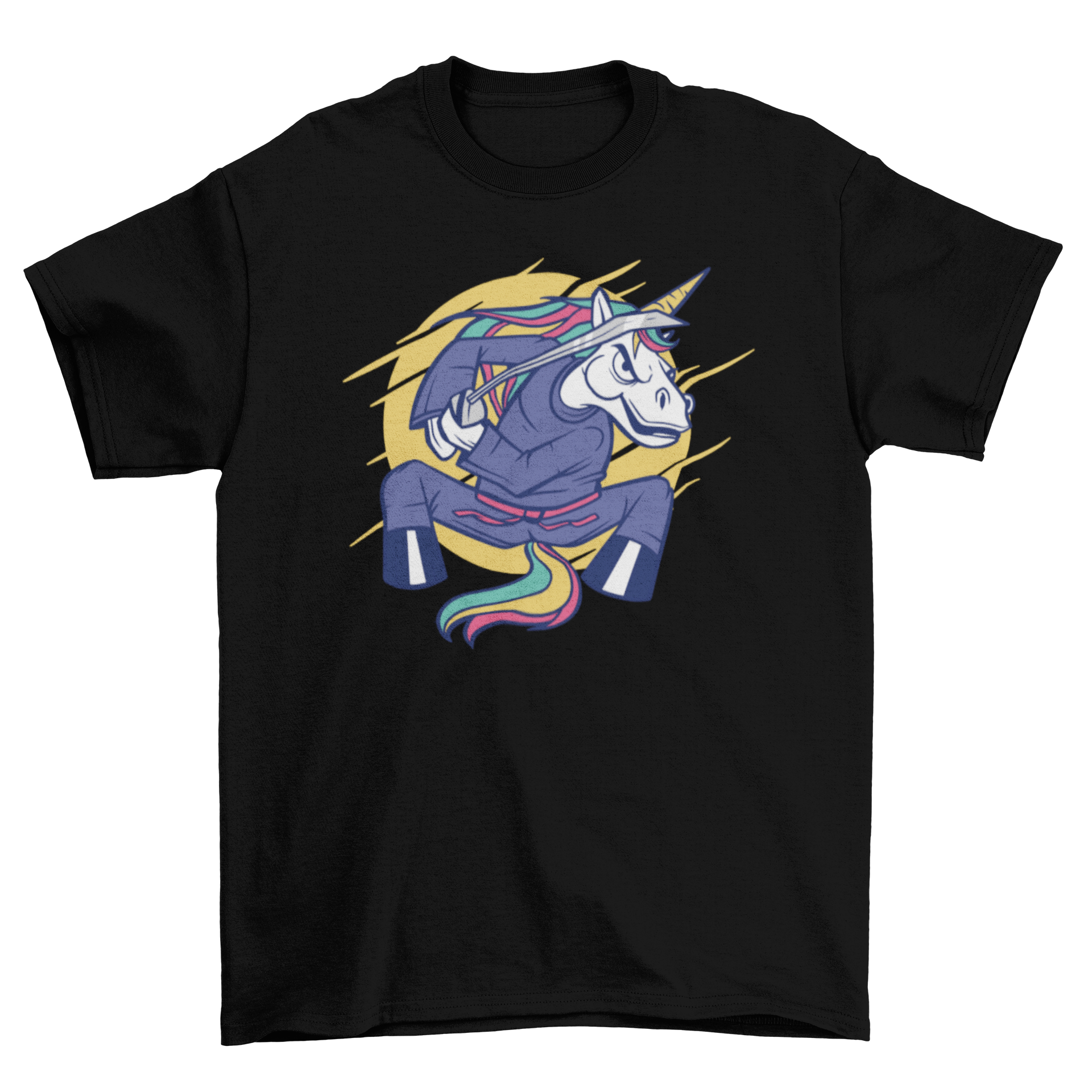 A stylish Ninja Unicorn T-shirt featuring a colorful graphic of a unicorn dressed as a ninja, perfect for casual wear.