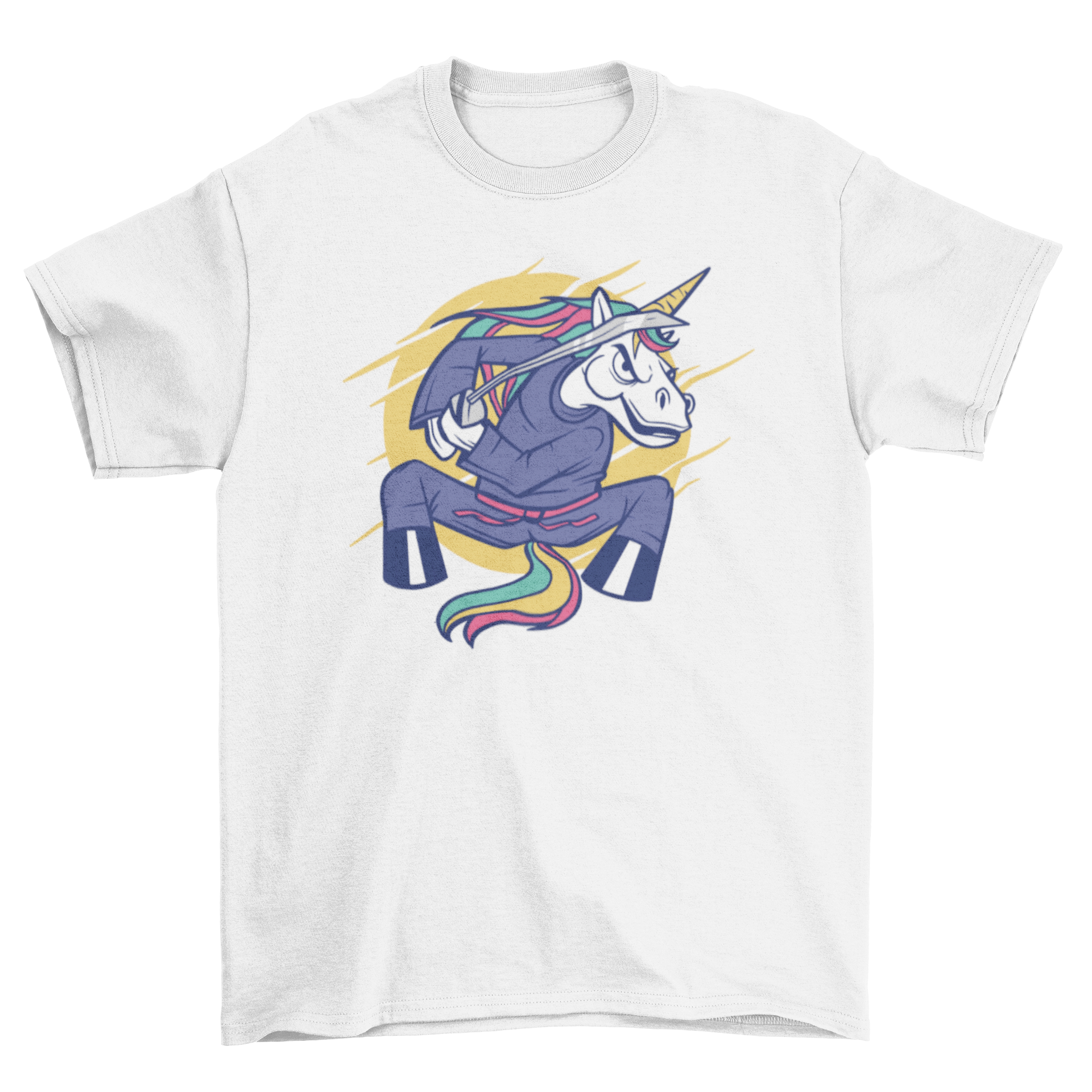 A stylish Ninja Unicorn T-shirt featuring a colorful graphic of a unicorn dressed as a ninja, perfect for casual wear.