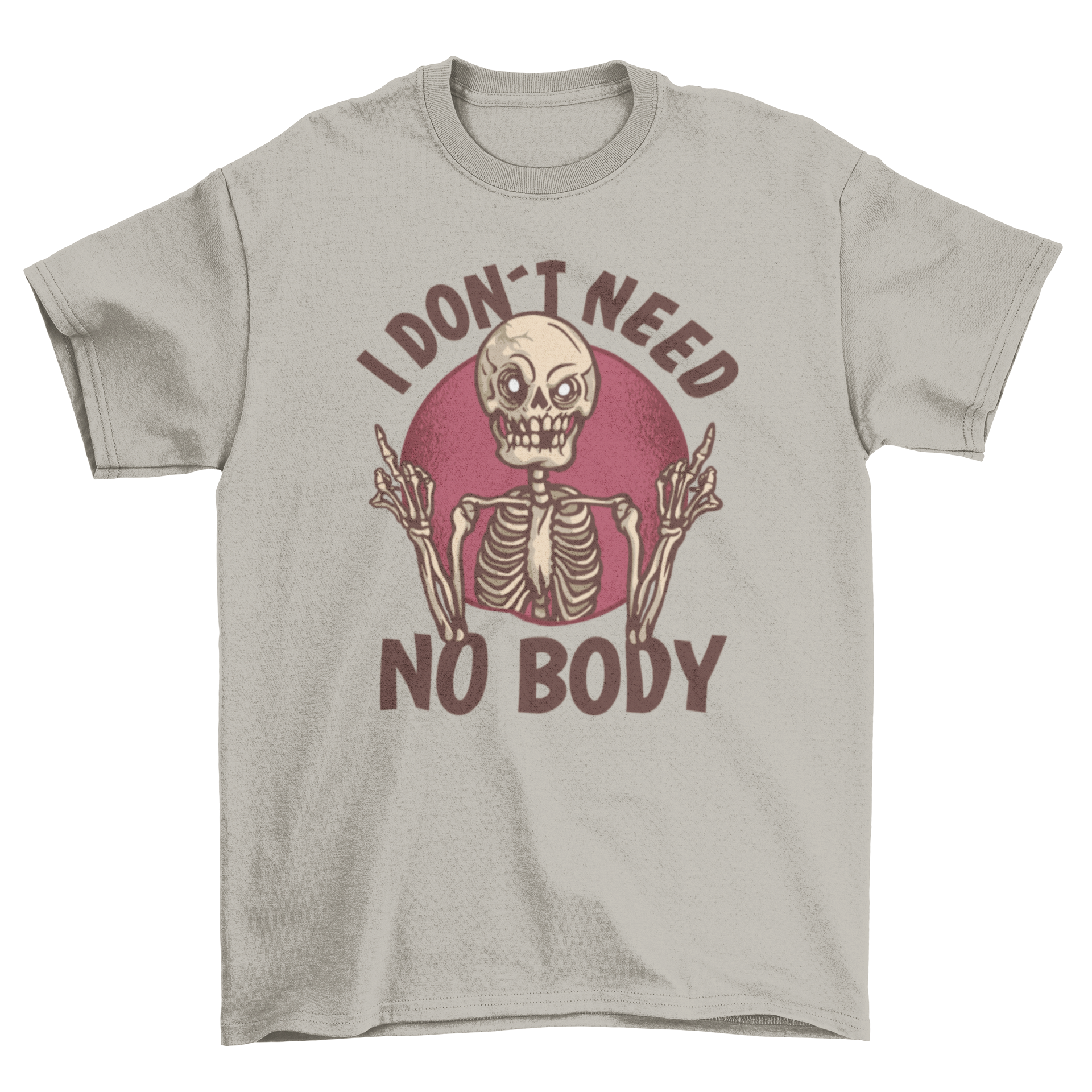 Skeleton with text on shirt.