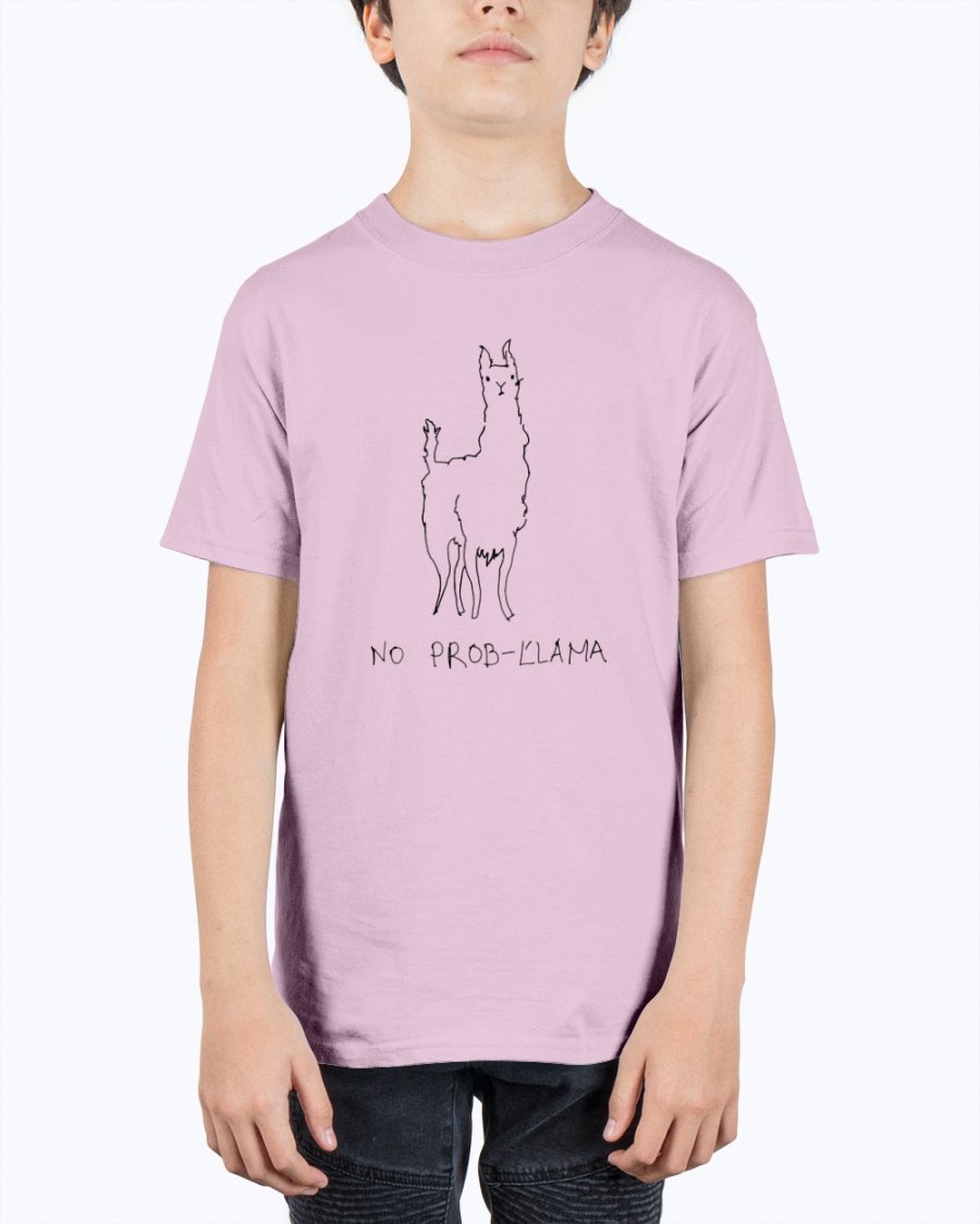 A vibrant youth tee featuring a playful llama design, made from soft preshrunk cotton, perfect for kids.