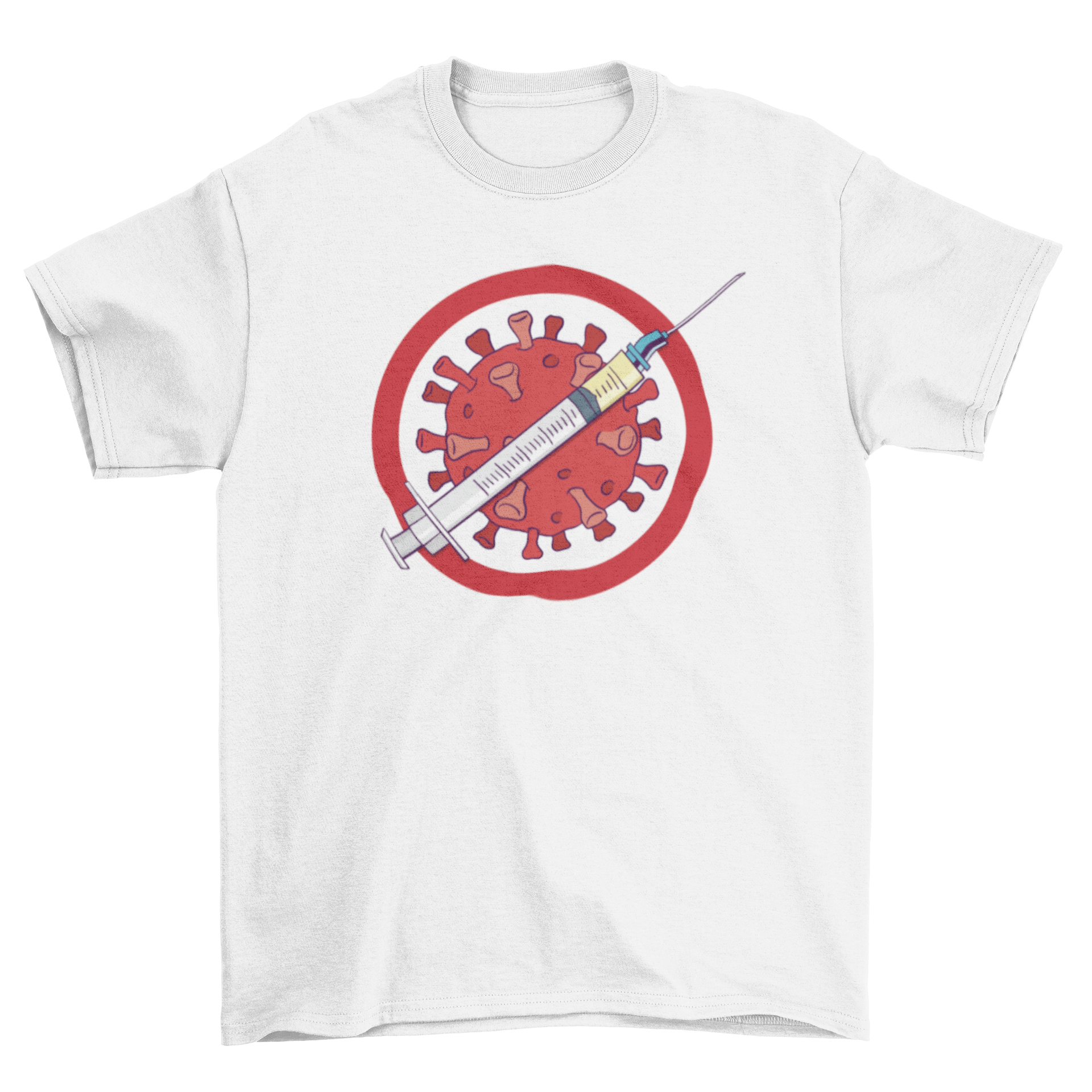 No Virus COVID Vaccine T-Shirt featuring a coronavirus design with a vaccine symbol, representing hope and resilience.