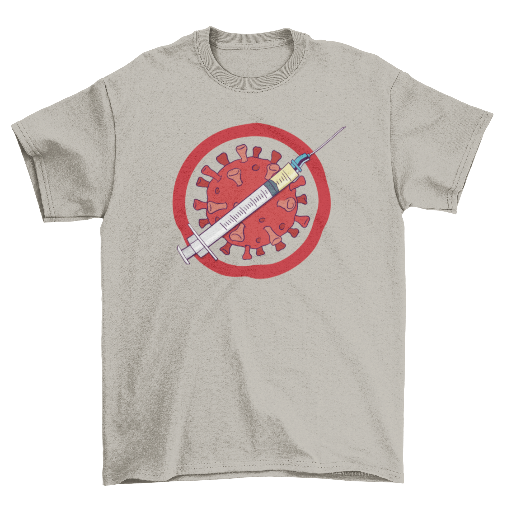 No Virus COVID Vaccine T-Shirt featuring a coronavirus design with a vaccine symbol, representing hope and resilience.