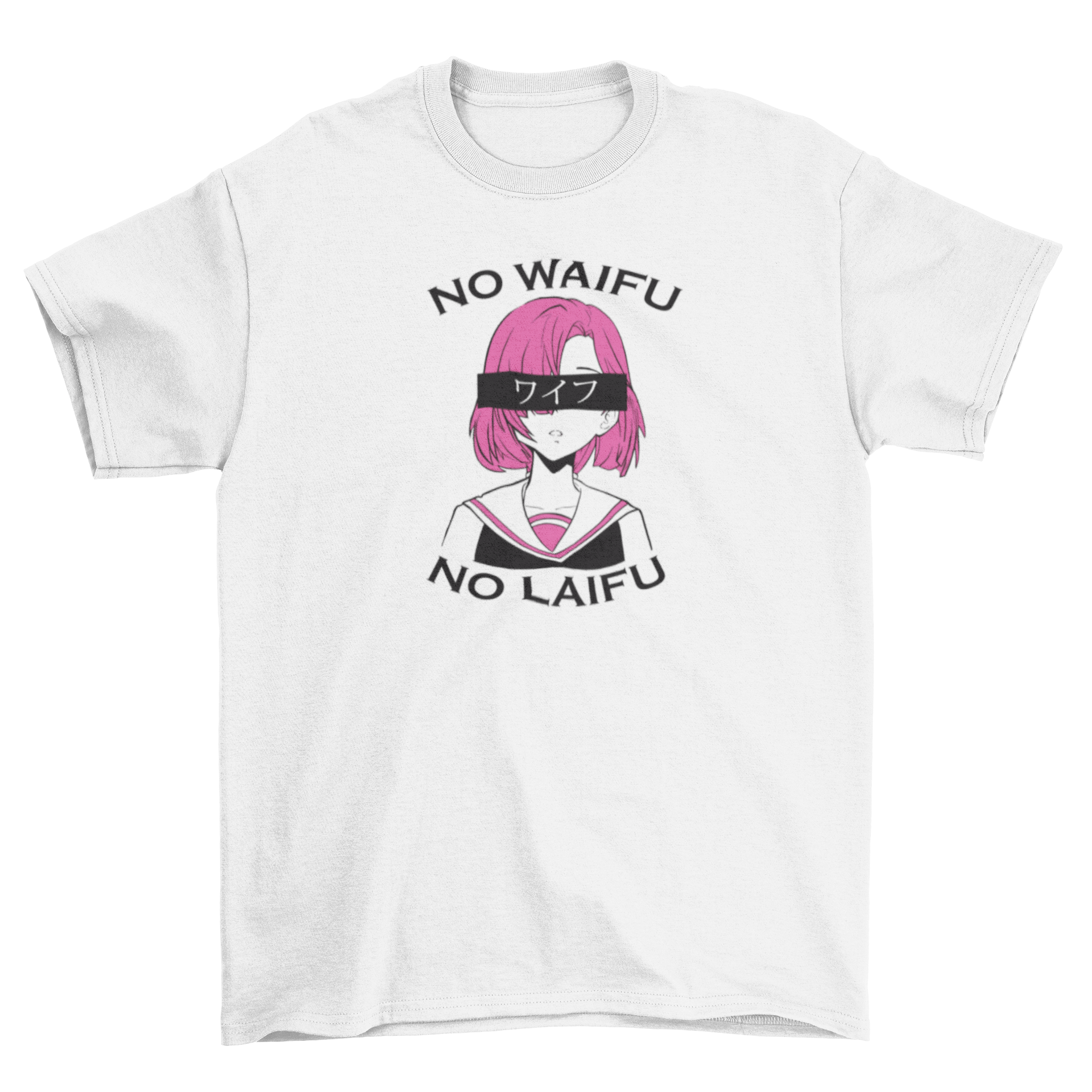 No Waifu T-Shirt featuring an anime girl illustration and the caption 'No waifu no laifu'.