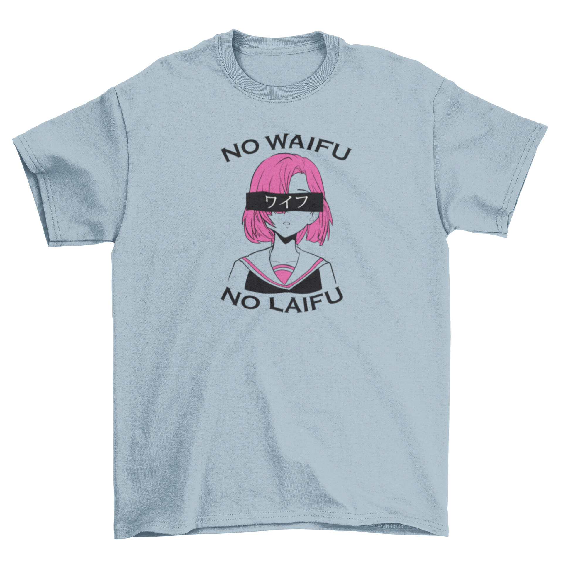 No Waifu T-Shirt featuring an anime girl illustration and the caption 'No waifu no laifu'.