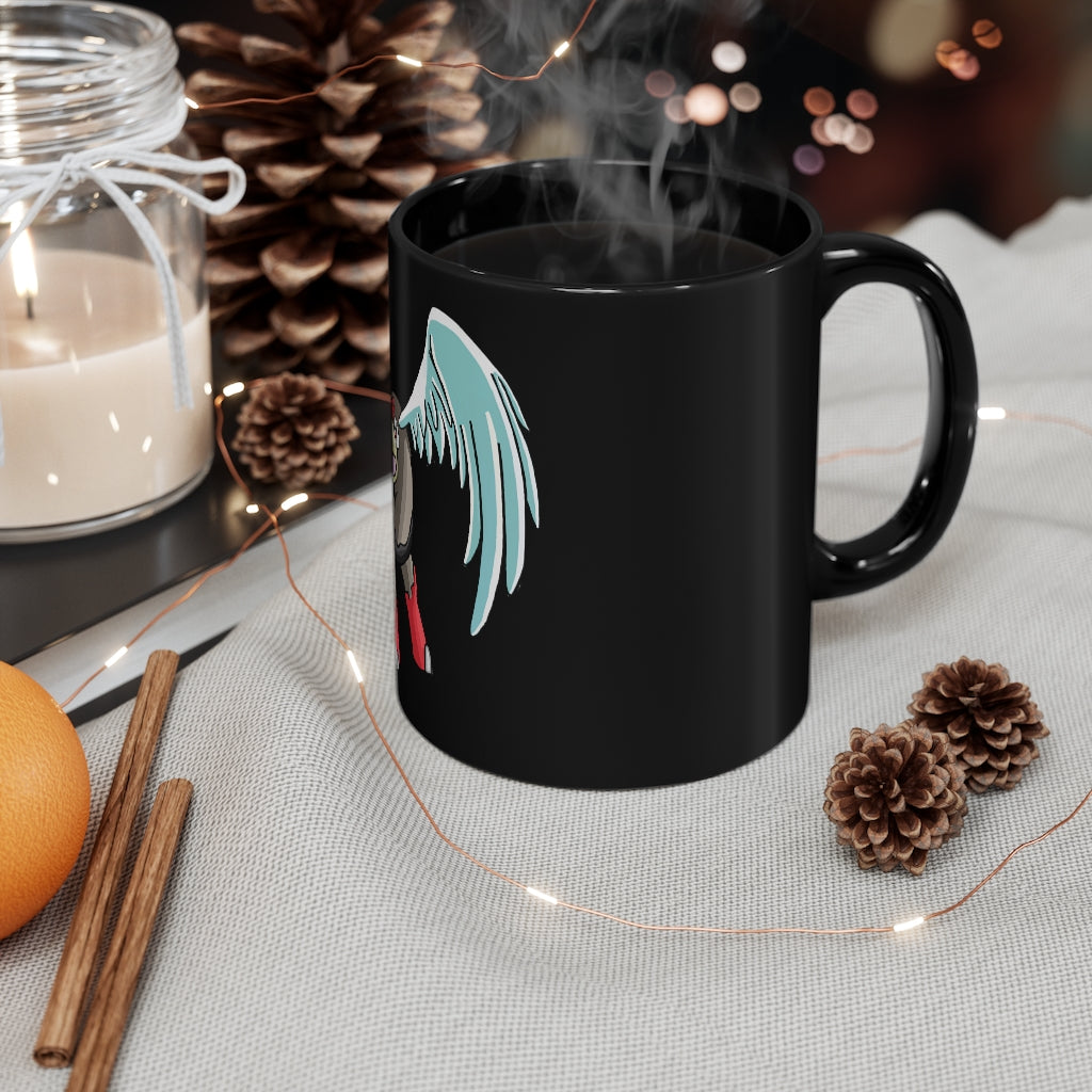 Nomais 11oz Black Mug with a sleek design, perfect for coffee, tea, or hot chocolate, showcasing customizable options.