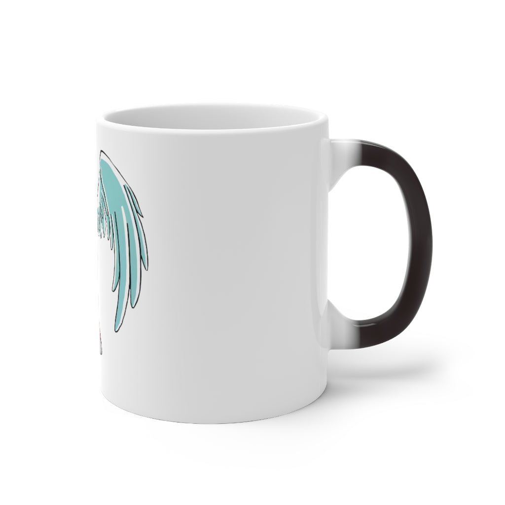 Nomais Color Changing Mug showcasing vibrant colors when filled with a hot beverage, featuring a white ceramic design and a comfortable C-handle.