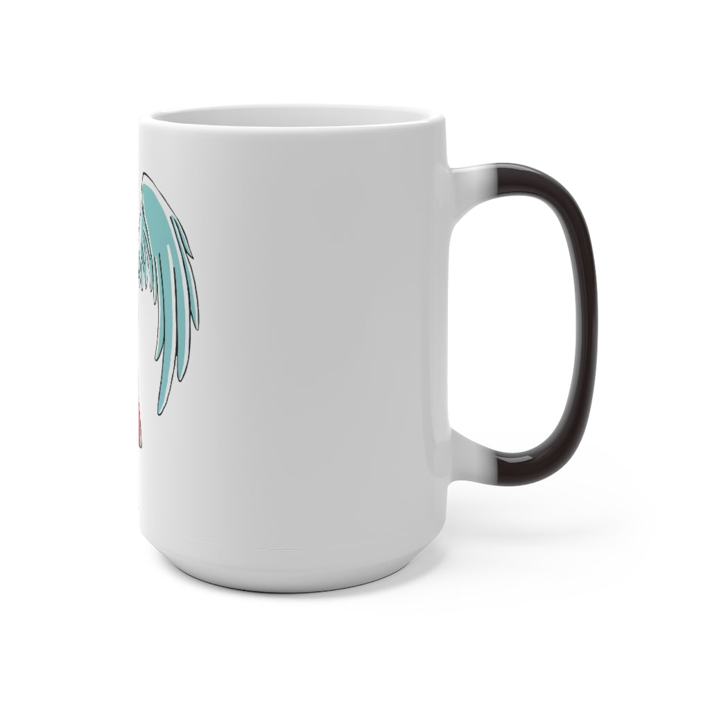 Nomais Color Changing Mug showcasing vibrant colors when filled with a hot beverage, featuring a white ceramic design and a comfortable C-handle.