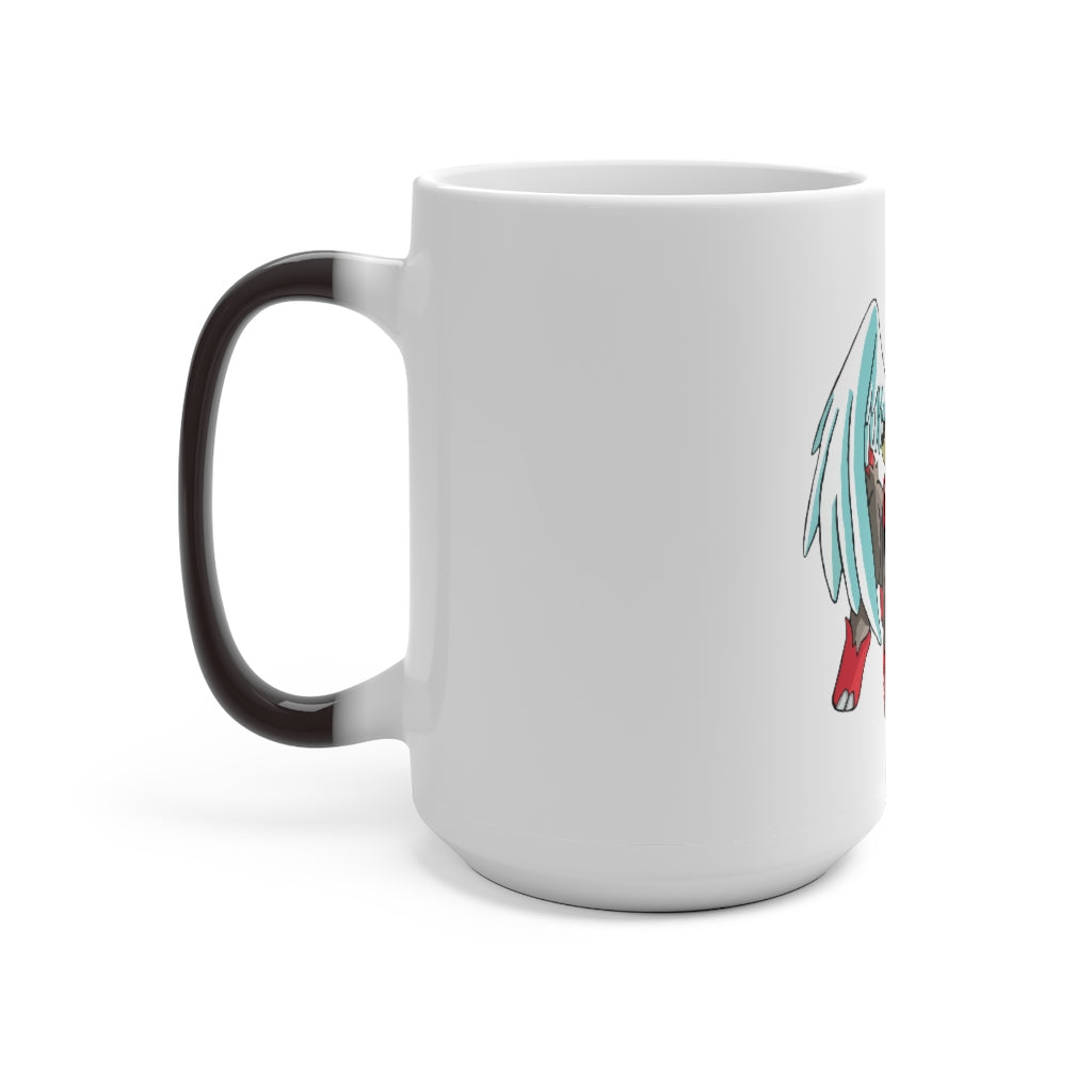 Nomais Color Changing Mug showcasing vibrant colors when filled with a hot beverage, featuring a white ceramic design and a comfortable C-handle.