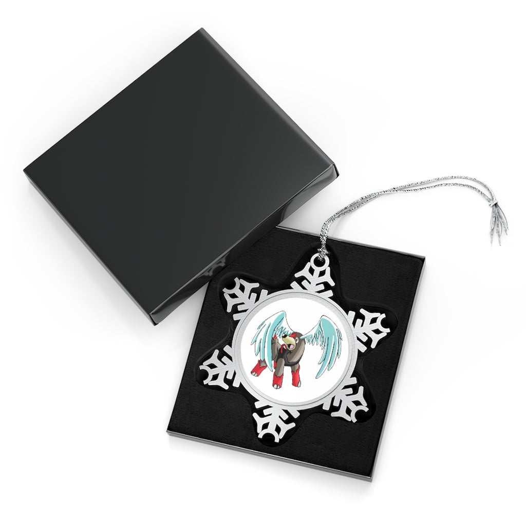 Nomais Pewter Snowflake Ornament featuring intricate snowflake design and silver-toned hanging string.