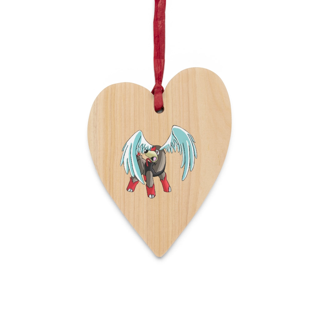 Nomais Wooden Christmas Ornaments featuring six whimsical shapes, crafted from solid wood with a red ribbon for hanging and a magnetic back.