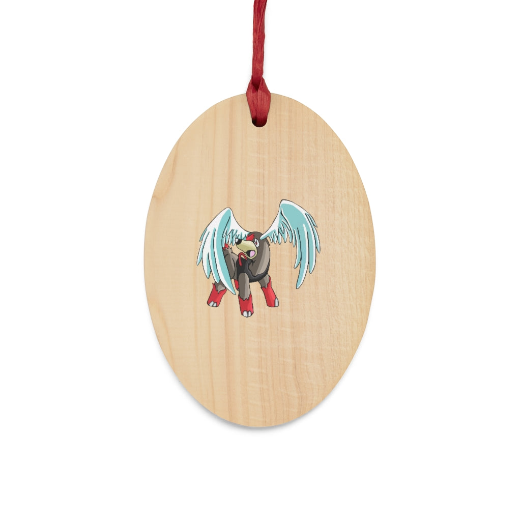 Nomais Wooden Christmas Ornaments featuring six whimsical shapes, crafted from solid wood with a red ribbon for hanging and a magnetic back.