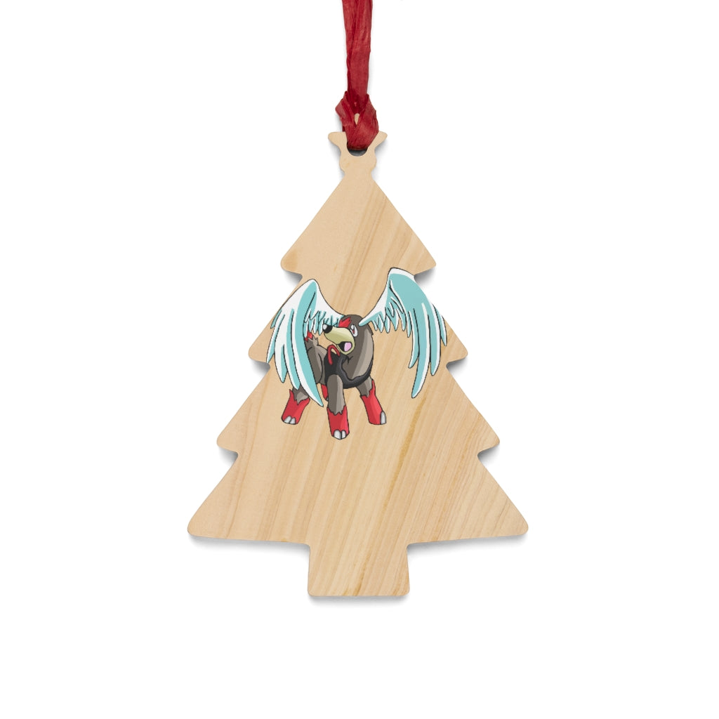 Nomais Wooden Christmas Ornaments featuring six whimsical shapes, crafted from solid wood with a red ribbon for hanging and a magnetic back.