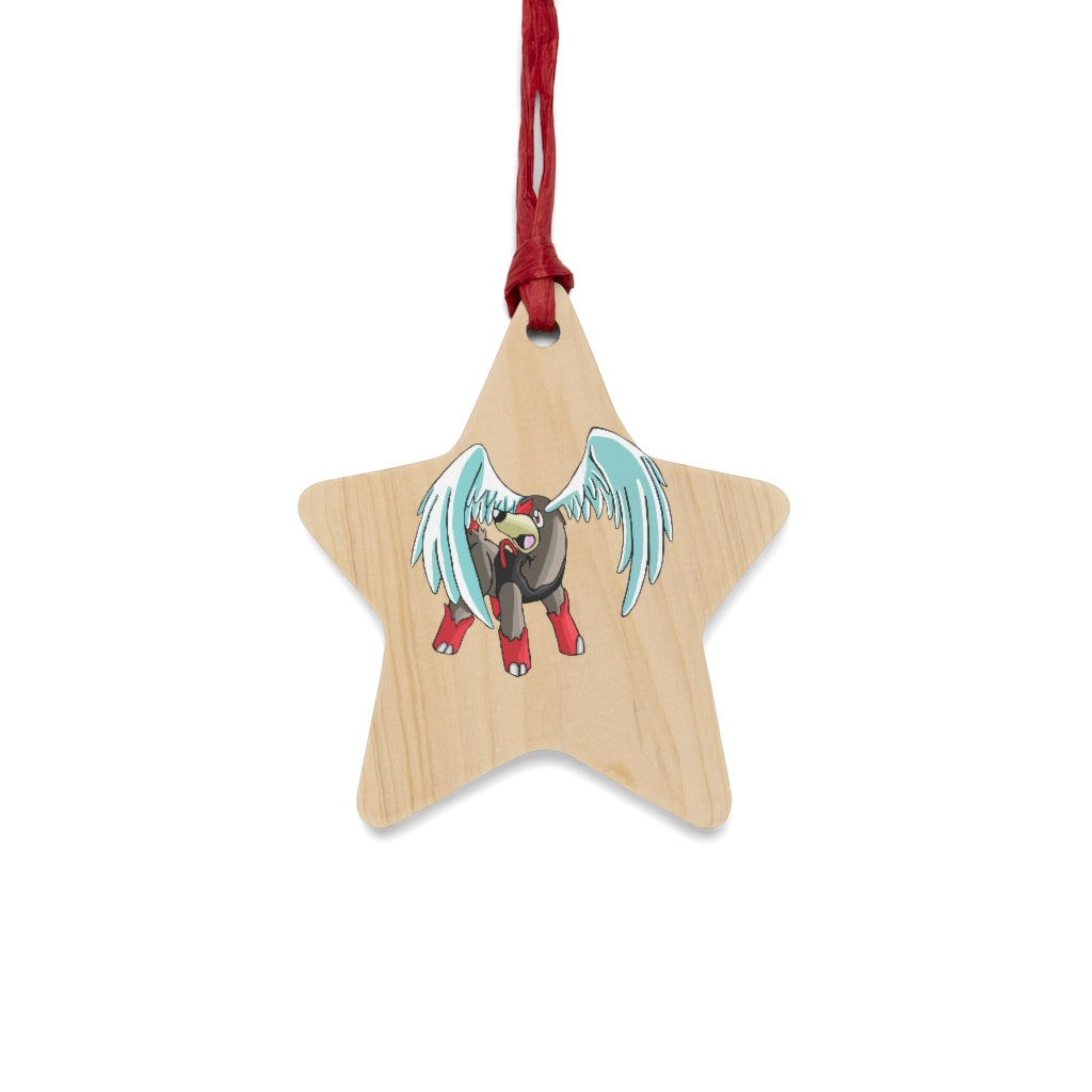 Nomais Wooden Christmas Ornaments featuring six whimsical shapes, crafted from solid wood with a red ribbon for hanging and a magnetic back.