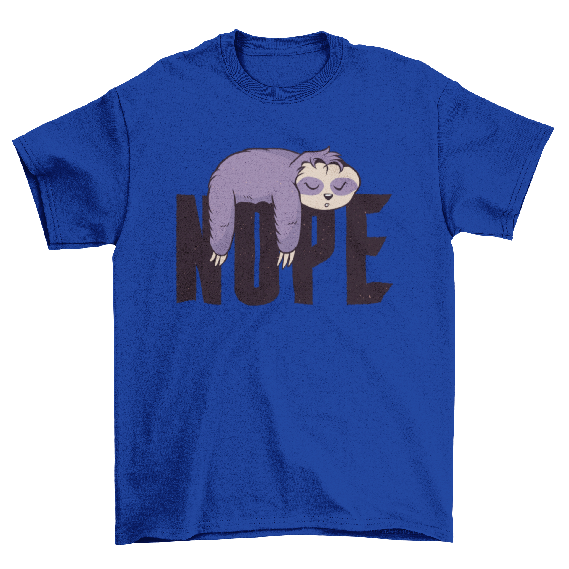 A cool t-shirt design featuring a sloth sleeping on the word 'Nope', showcasing a playful and relaxed vibe.