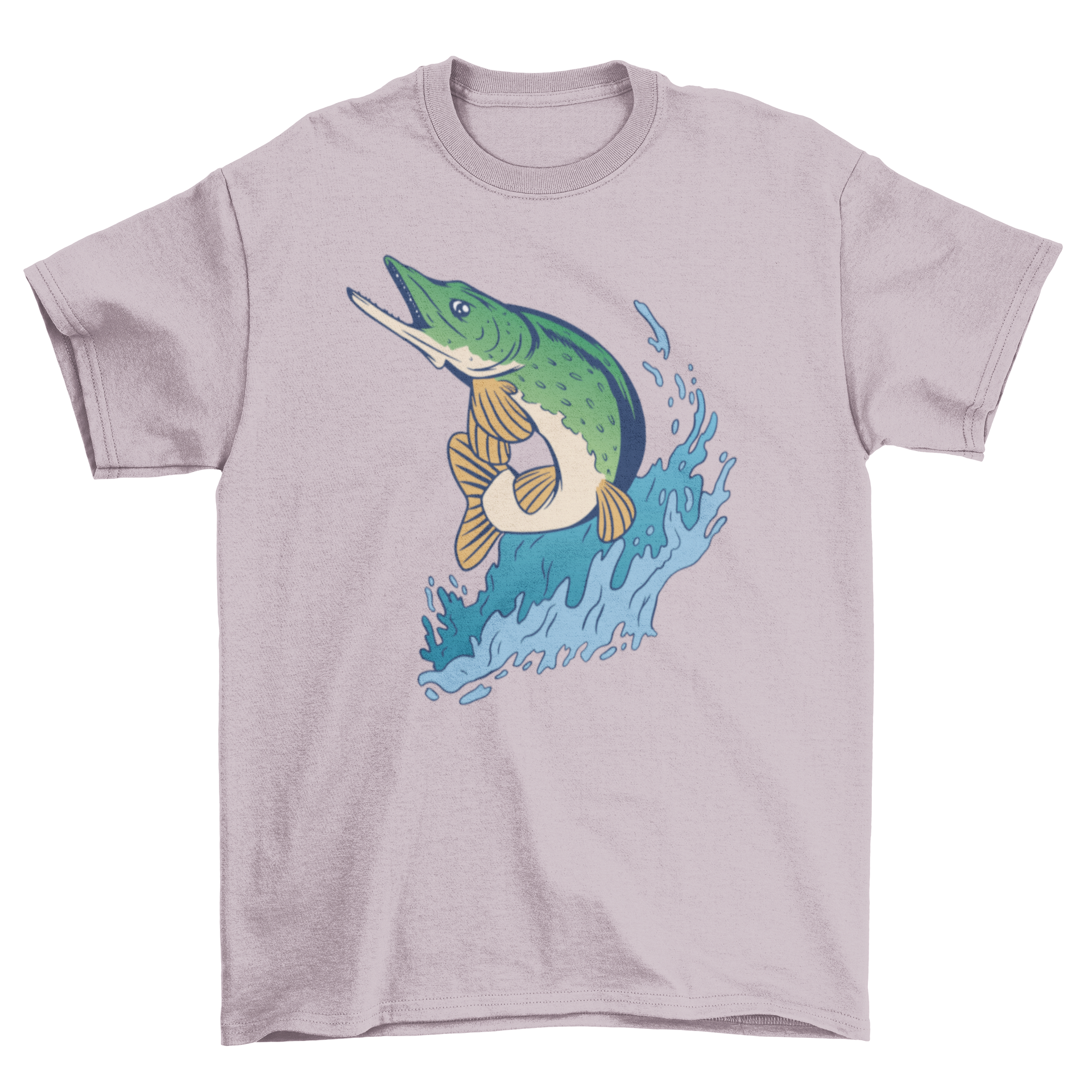 A stylish Northern Pike Fish T-shirt featuring a detailed print of a northern pike, perfect for fishing enthusiasts.