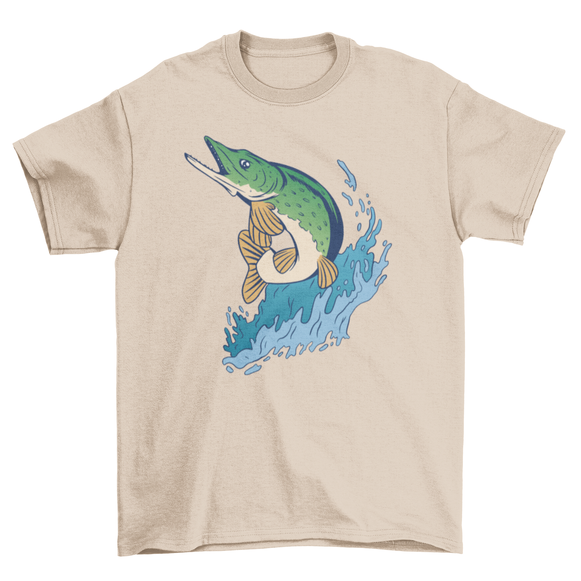 A stylish Northern Pike Fish T-shirt featuring a detailed print of a northern pike, perfect for fishing enthusiasts.