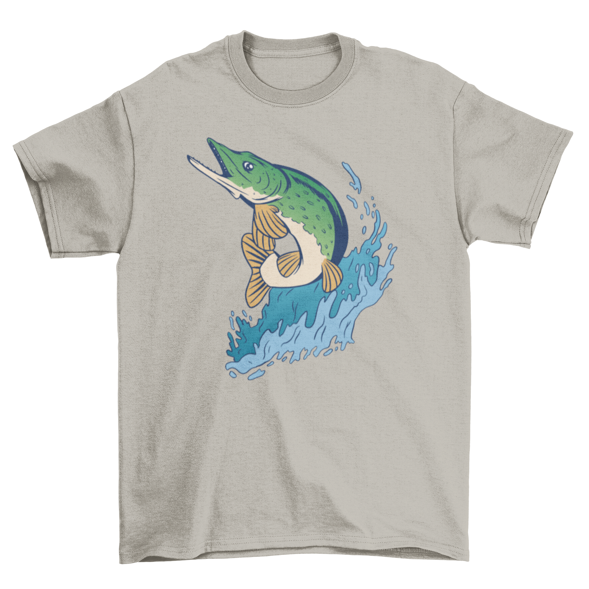 A stylish Northern Pike Fish T-shirt featuring a detailed print of a northern pike, perfect for fishing enthusiasts.