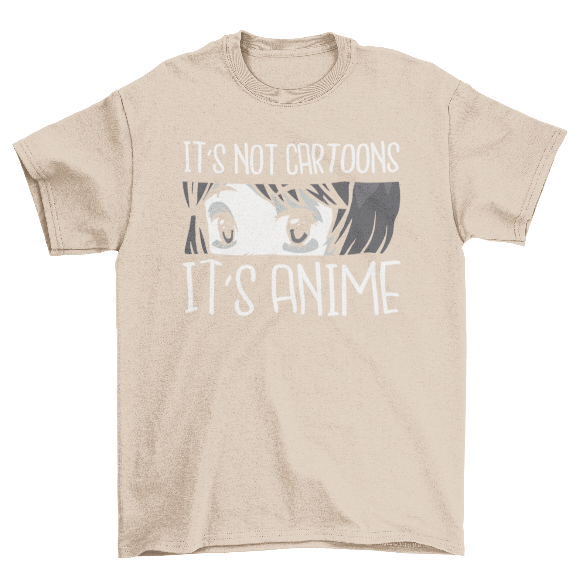 Not Cartoons Anime T-Shirt featuring a vibrant anime character and the quote 'It's not cartoons, it's anime'.