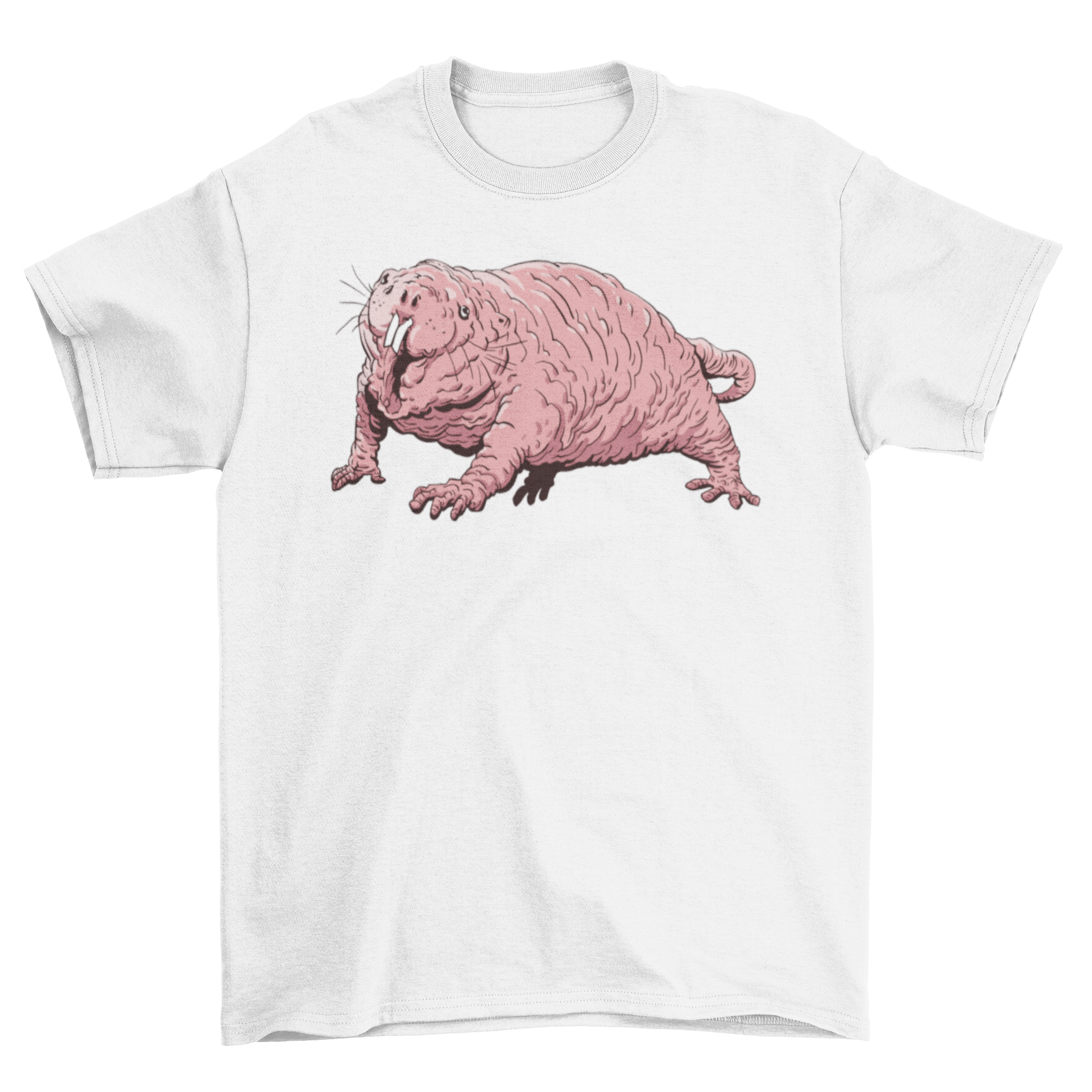 A stylish t-shirt featuring a unique design of a hairless mole, perfect for animal lovers.