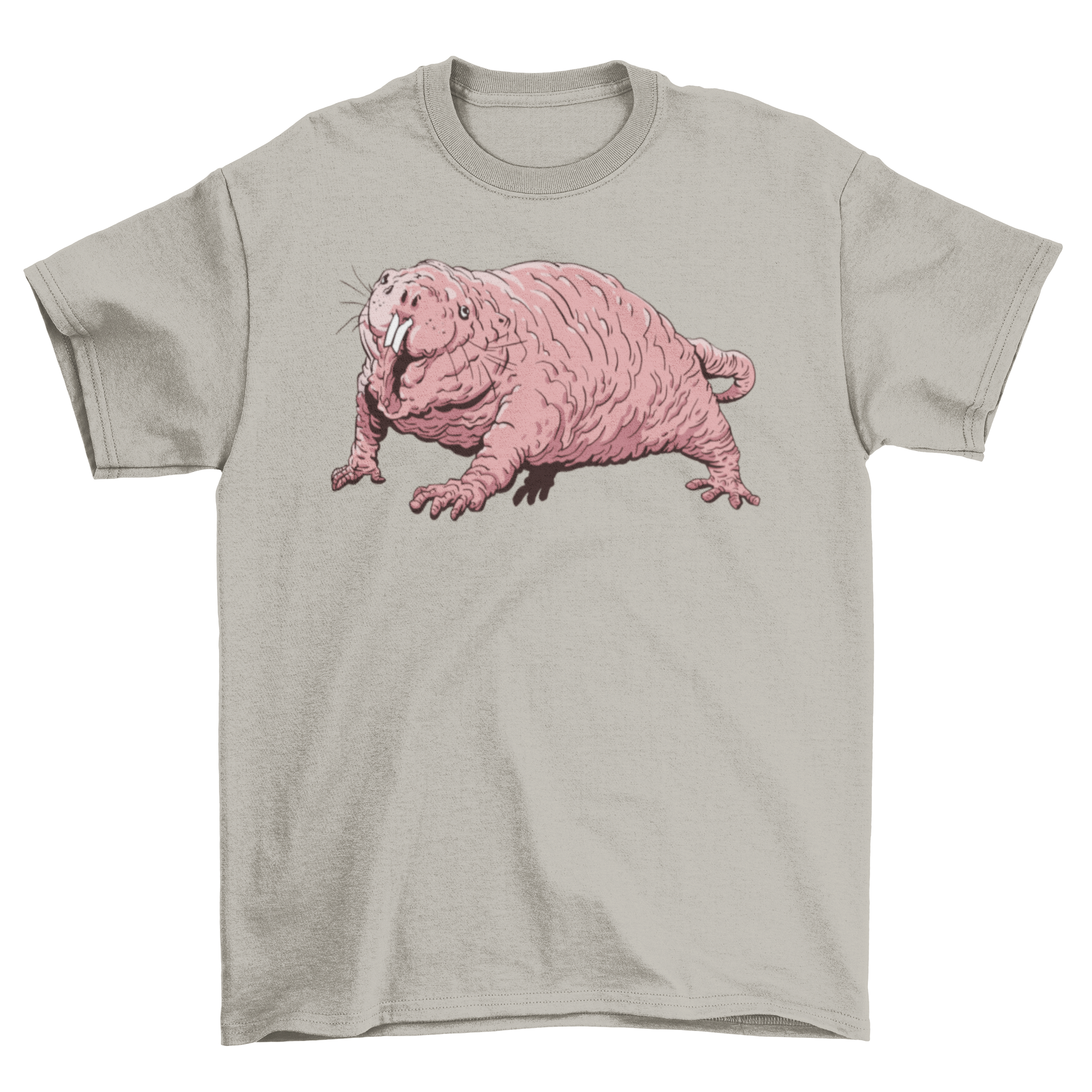 A stylish t-shirt featuring a unique design of a hairless mole, perfect for animal lovers.