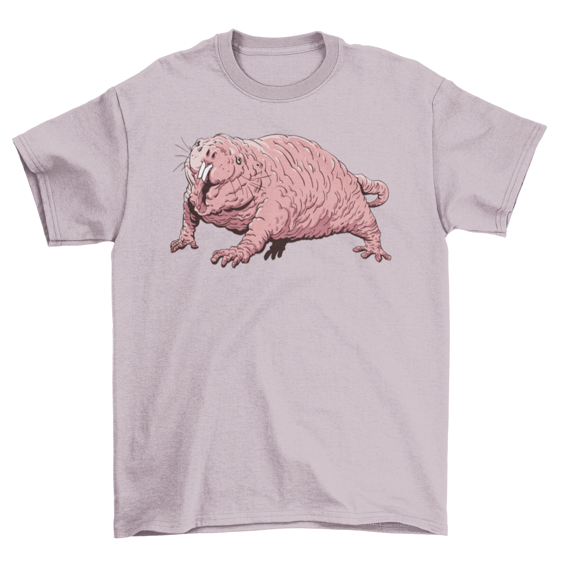 A stylish t-shirt featuring a unique design of a hairless mole, perfect for animal lovers.