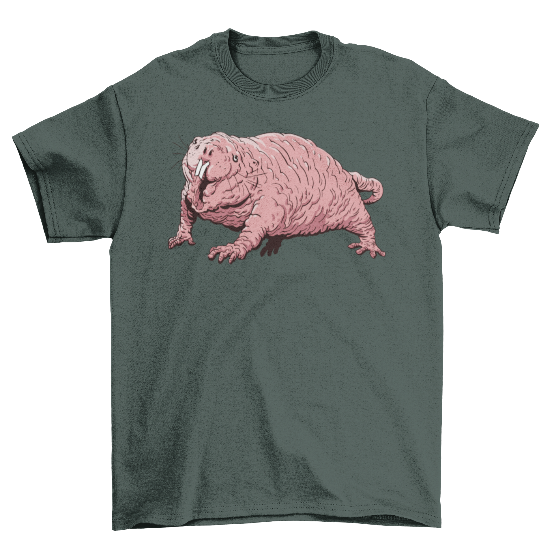 A stylish t-shirt featuring a unique design of a hairless mole, perfect for animal lovers.