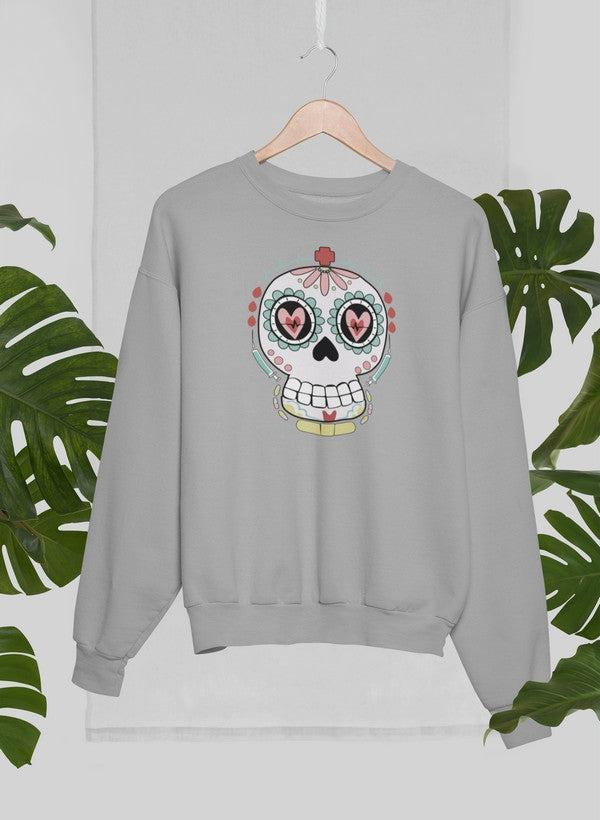 Nurse Sugar Skull Sweat Shirt featuring a vibrant sugar skull design on a cozy fleece material.