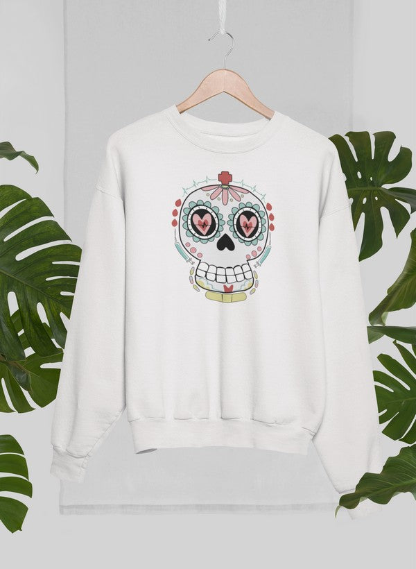 Nurse Sugar Skull Sweat Shirt featuring a vibrant sugar skull design on a cozy fleece material.