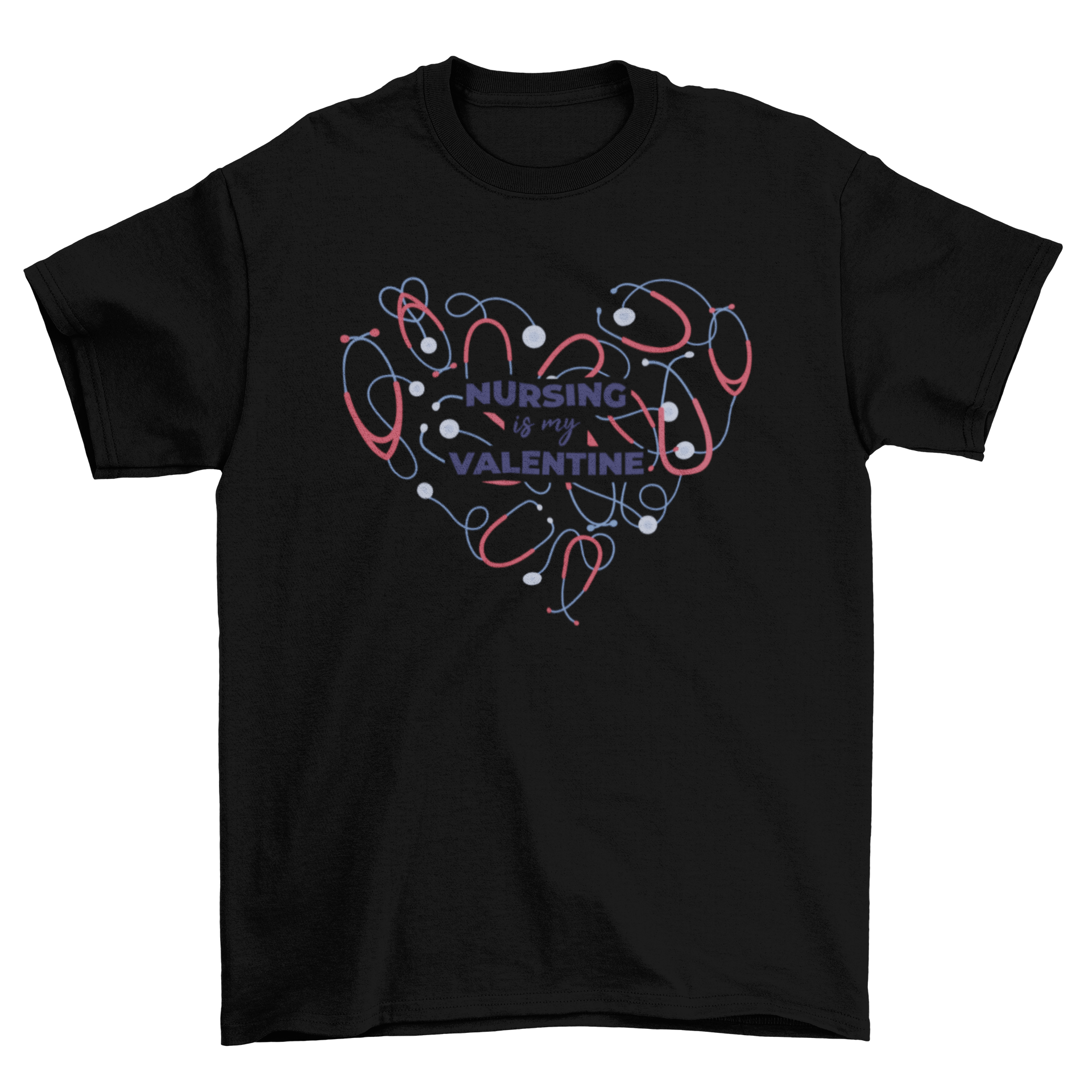 A stylish t-shirt featuring the quote 'Nursing is my Valentine', perfect for nurses celebrating Valentine's Day.