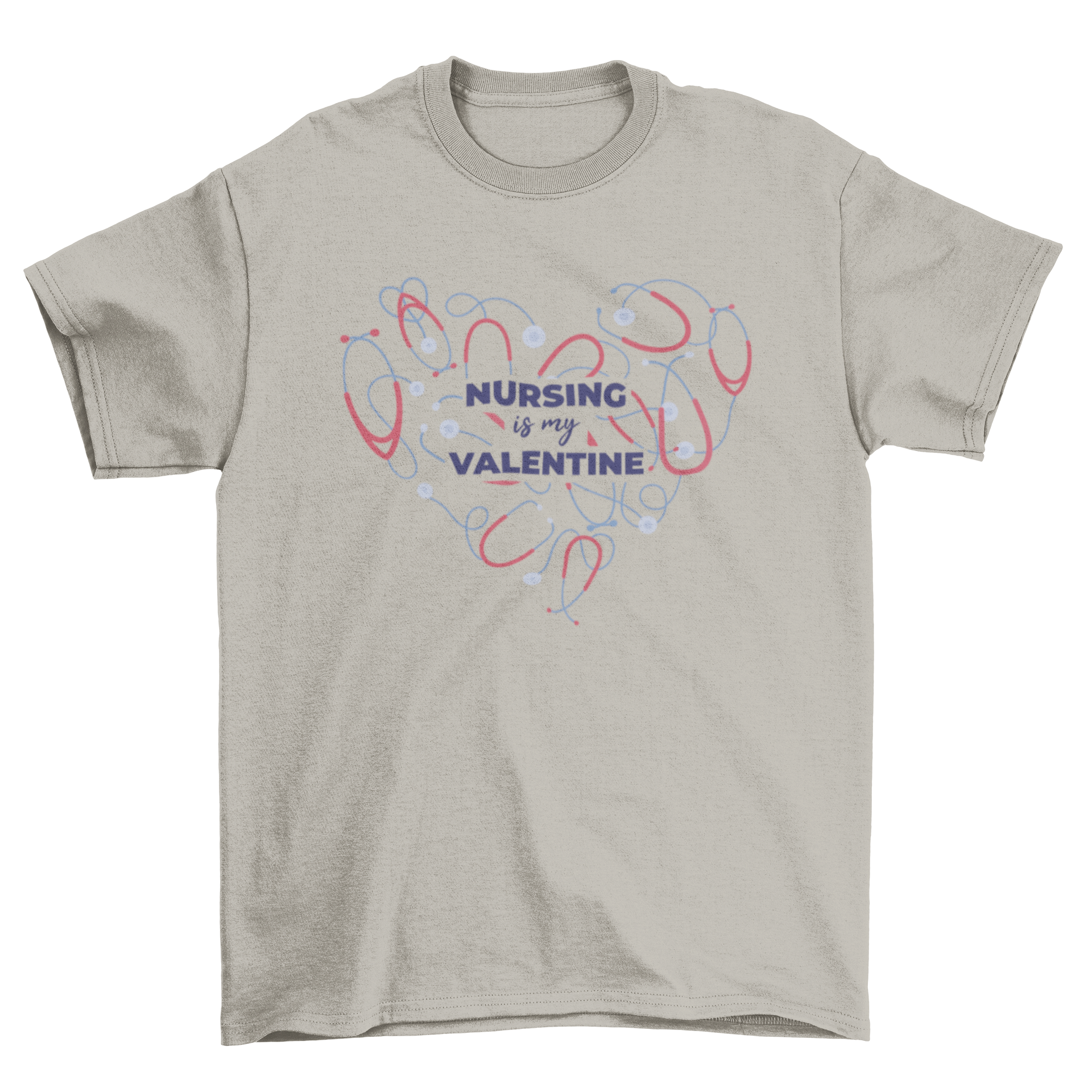 A stylish t-shirt featuring the quote 'Nursing is my Valentine', perfect for nurses celebrating Valentine's Day.