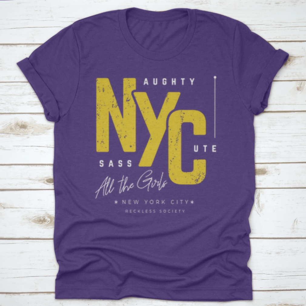 A stylish NYC T-shirt featuring a black background, showcasing the iconic city skyline design.