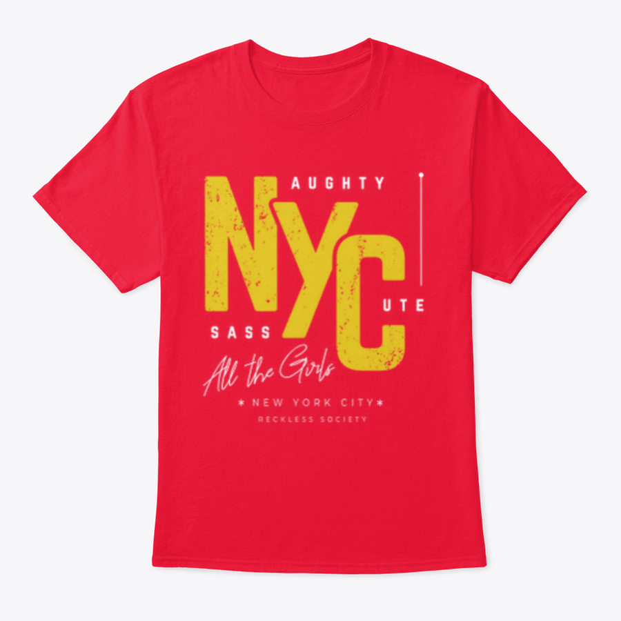 A stylish NYC T-shirt featuring a black background, showcasing the iconic city skyline design.