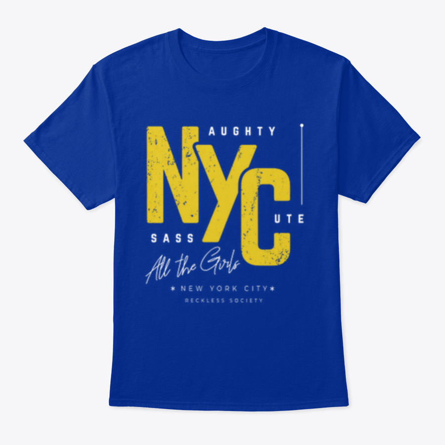 A stylish NYC T-shirt featuring a black background, showcasing the iconic city skyline design.