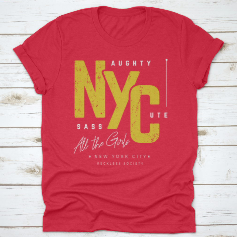 A stylish NYC T-shirt featuring a black background, showcasing the iconic city skyline design.