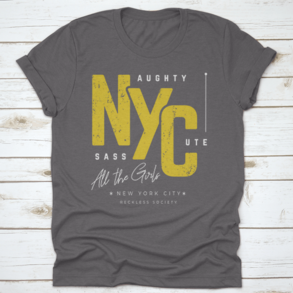 A stylish NYC T-shirt featuring a black background, showcasing the iconic city skyline design.