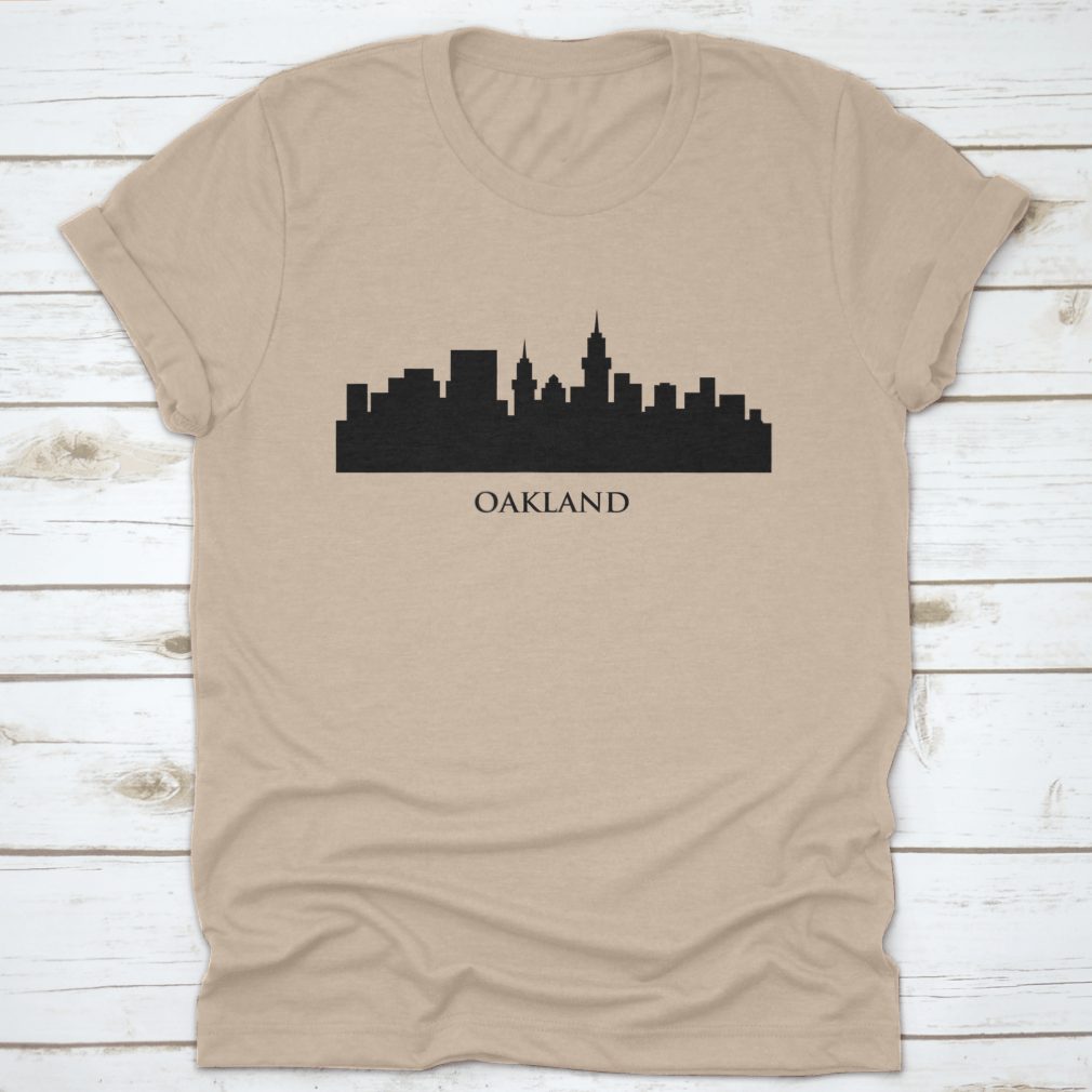 Stylish vector design of the Oakland skyline in black silhouette, showcasing iconic buildings and architecture.