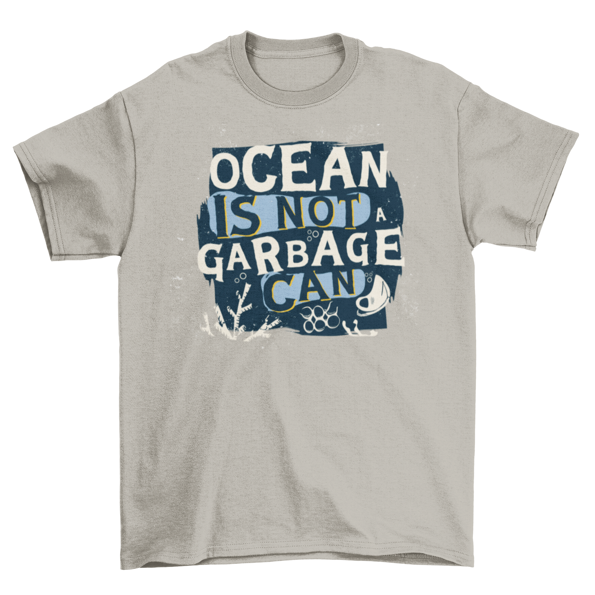 Ocean preservation t-shirt featuring the quote 'Ocean is not a garbage can' in bold lettering.