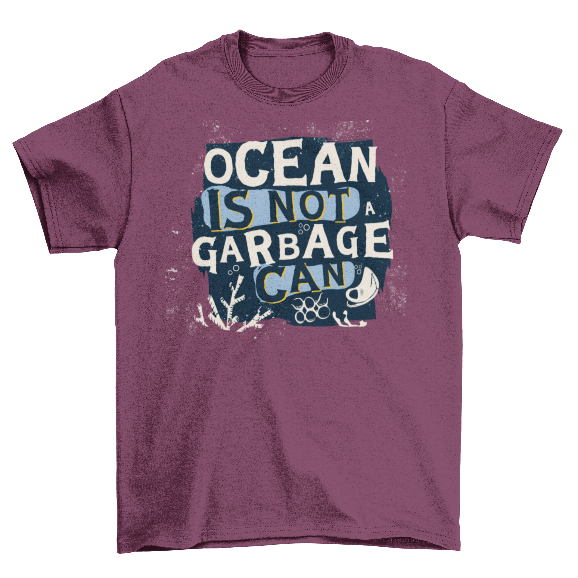 Ocean preservation t-shirt featuring the quote 'Ocean is not a garbage can' in bold lettering.