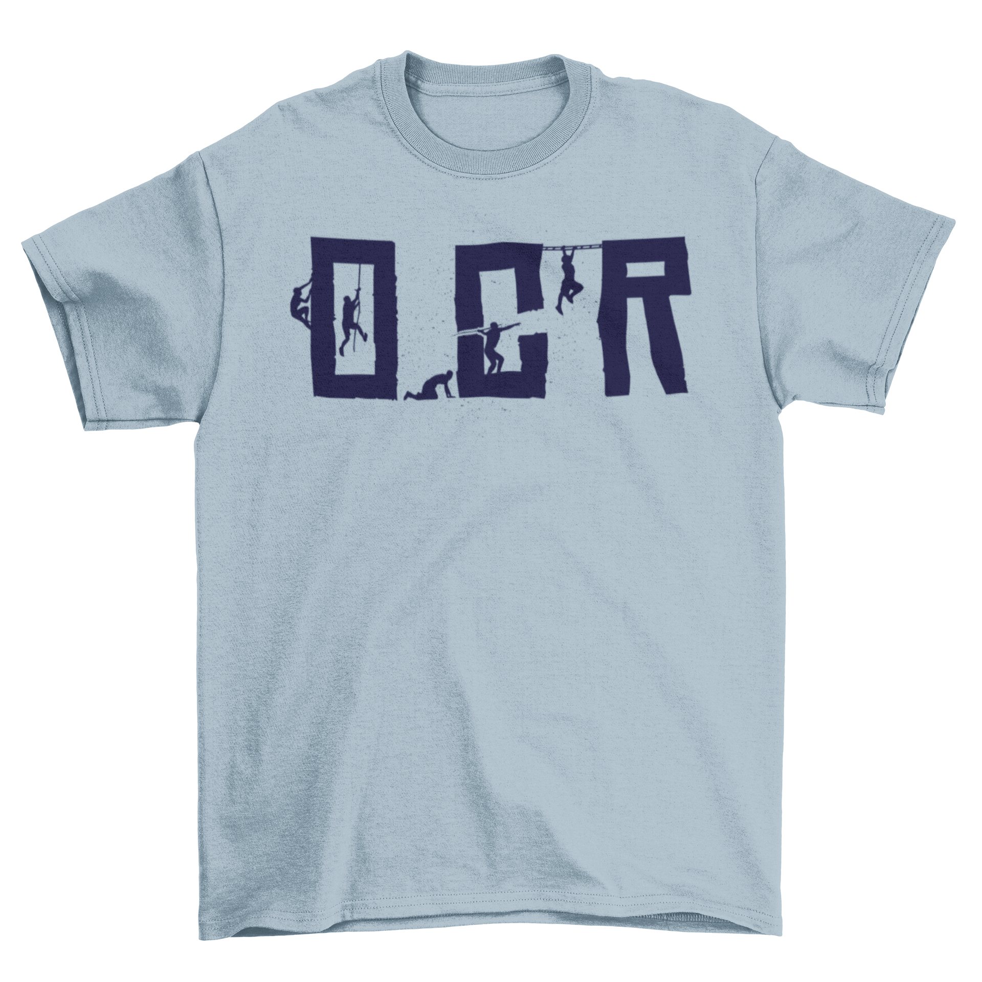 OCR Obstacle Race T-shirt featuring OCR letters and obstacle silhouettes, perfect for athletes.