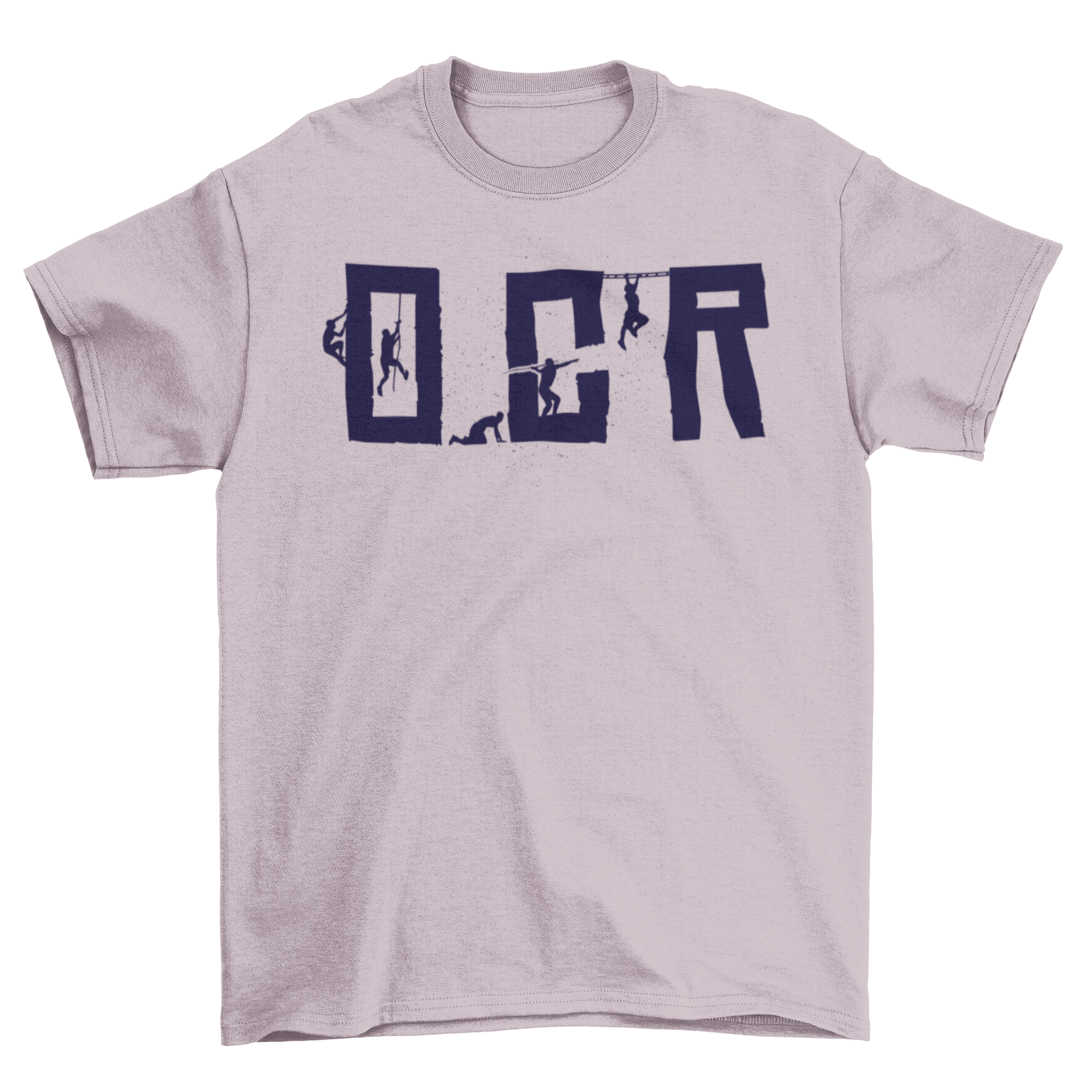 OCR Obstacle Race T-shirt featuring OCR letters and obstacle silhouettes, perfect for athletes.