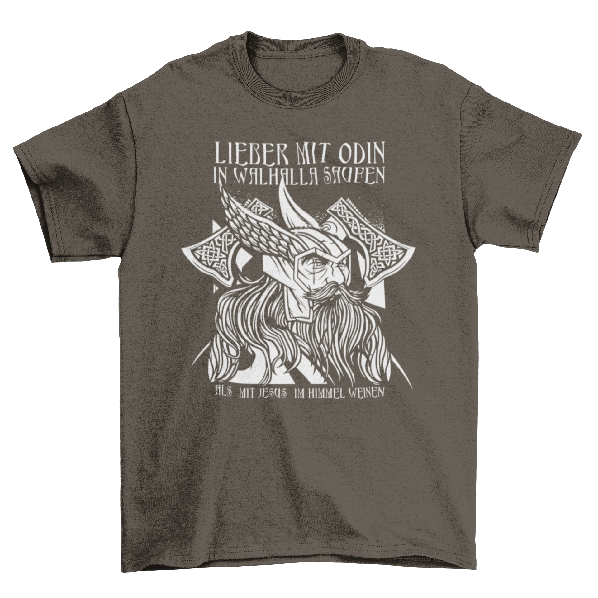 Odin Valhalla T-shirt featuring a bold quote and illustration of Odin, perfect for mythology enthusiasts.