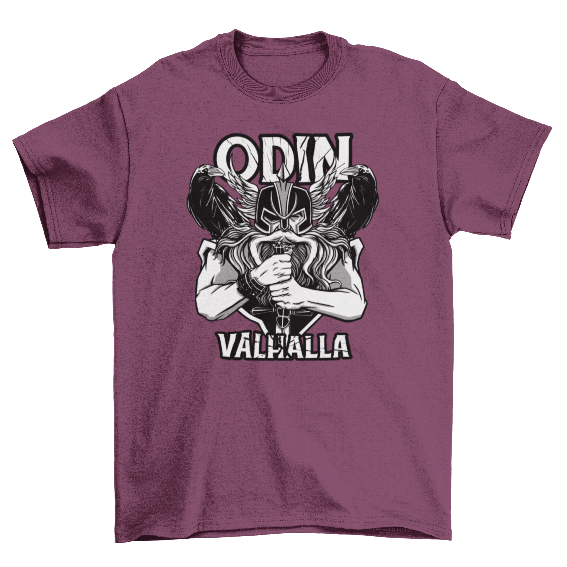 Odin Valhalla Viking T-shirt featuring a monochromatic design, showcasing Norse mythology elements.