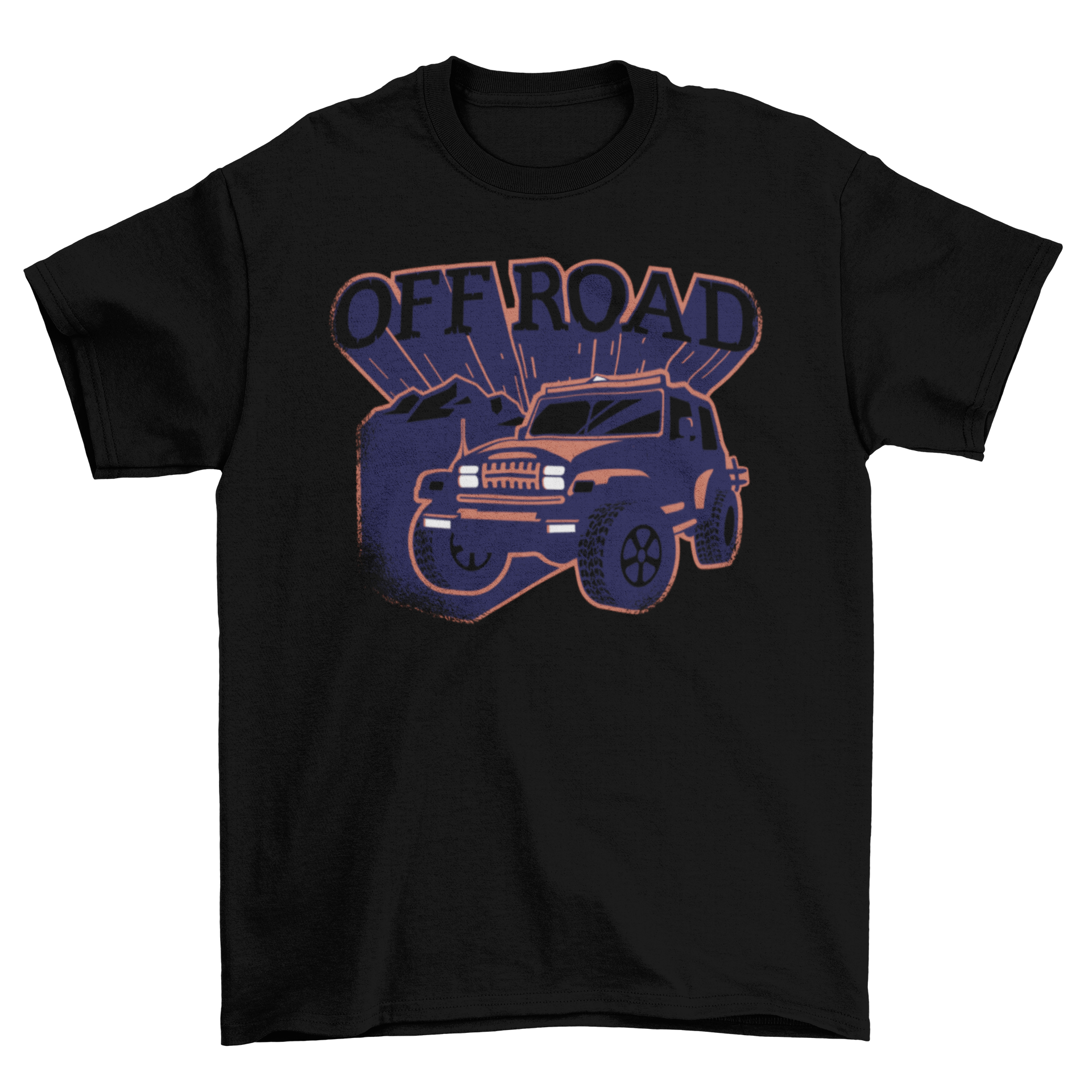 Off Road T-shirt featuring a rugged truck design with mountains in the background and 'Off Road' caption.