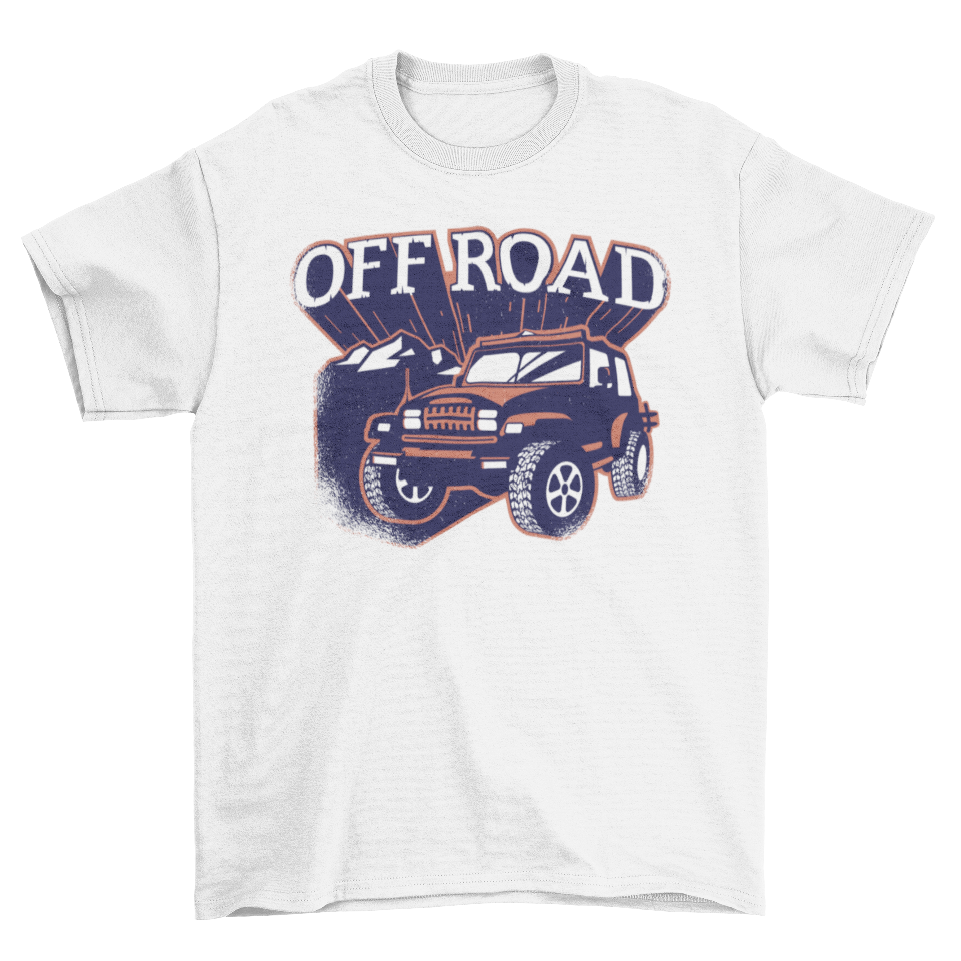 Off Road T-shirt featuring a rugged truck design with mountains in the background and 'Off Road' caption.