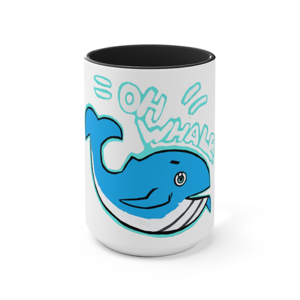 Oh Whale Accent Mug featuring a white exterior with a colored interior and handle, available in multiple sizes and colors.