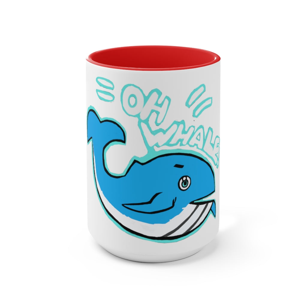 Oh Whale Accent Mug featuring a white exterior with a colored interior and handle, available in multiple sizes and colors.